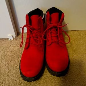 Red Timberland boots